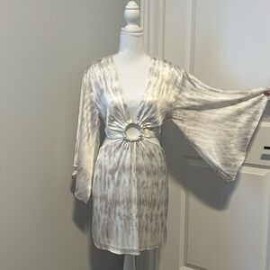 White/Silver/Grey Cutout Satin Like Dress